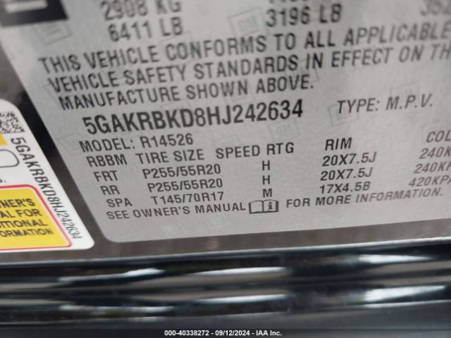 Photo 8 VIN: 5GAKRBKD8HJ242634 - BUICK ENCLAVE 