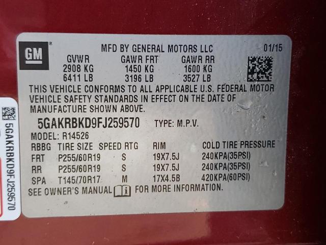 Photo 9 VIN: 5GAKRBKD9FJ259570 - BUICK ENCLAVE 