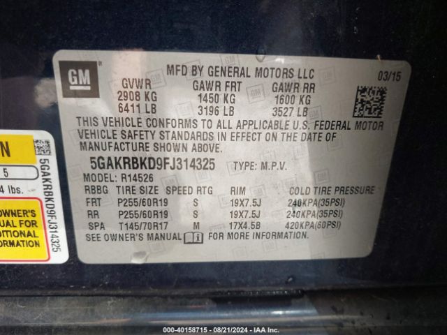 Photo 8 VIN: 5GAKRBKD9FJ314325 - BUICK ENCLAVE 