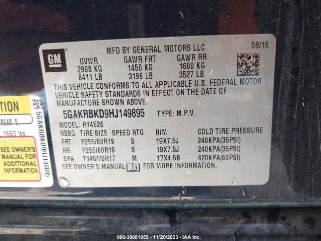 Photo 8 VIN: 5GAKRBKD9HJ149895 - BUICK ENCLAVE 