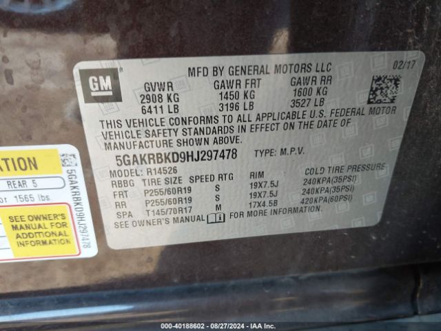 Photo 8 VIN: 5GAKRBKD9HJ297478 - BUICK ENCLAVE 