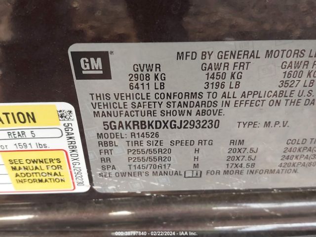 Photo 8 VIN: 5GAKRBKDXGJ293230 - BUICK ENCLAVE 