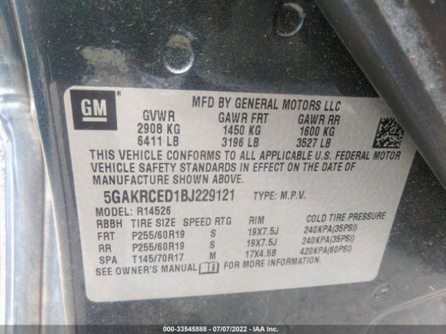 Photo 8 VIN: 5GAKRCED1BJ229121 - BUICK ENCLAVE 