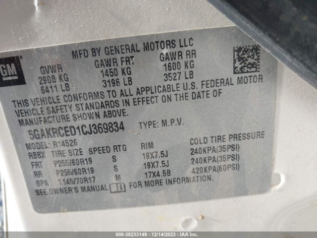 Photo 8 VIN: 5GAKRCED1CJ369834 - BUICK ENCLAVE 