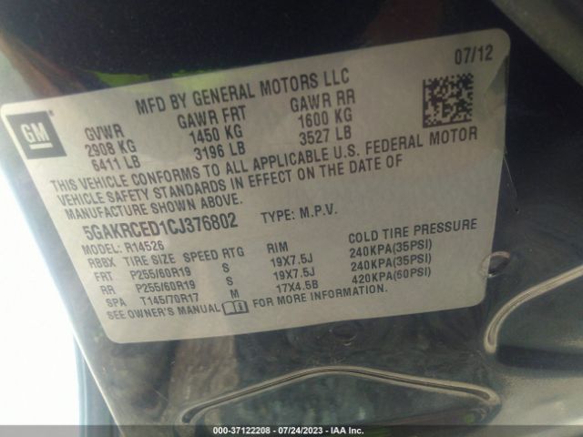 Photo 8 VIN: 5GAKRCED1CJ376802 - BUICK ENCLAVE 