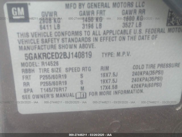 Photo 8 VIN: 5GAKRCED2BJ140819 - BUICK ENCLAVE 