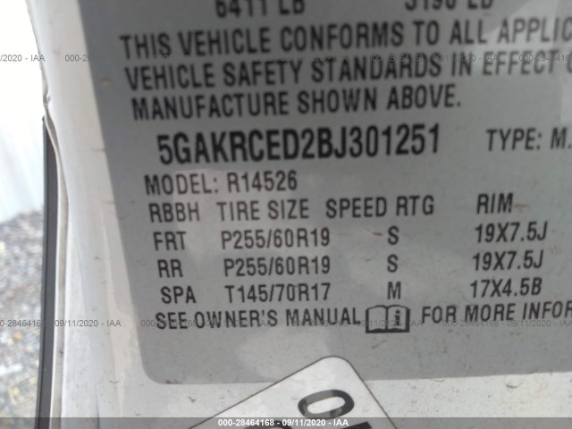 Photo 8 VIN: 5GAKRCED2BJ301251 - BUICK ENCLAVE 