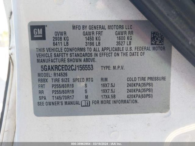 Photo 8 VIN: 5GAKRCED2CJ156553 - BUICK ENCLAVE 