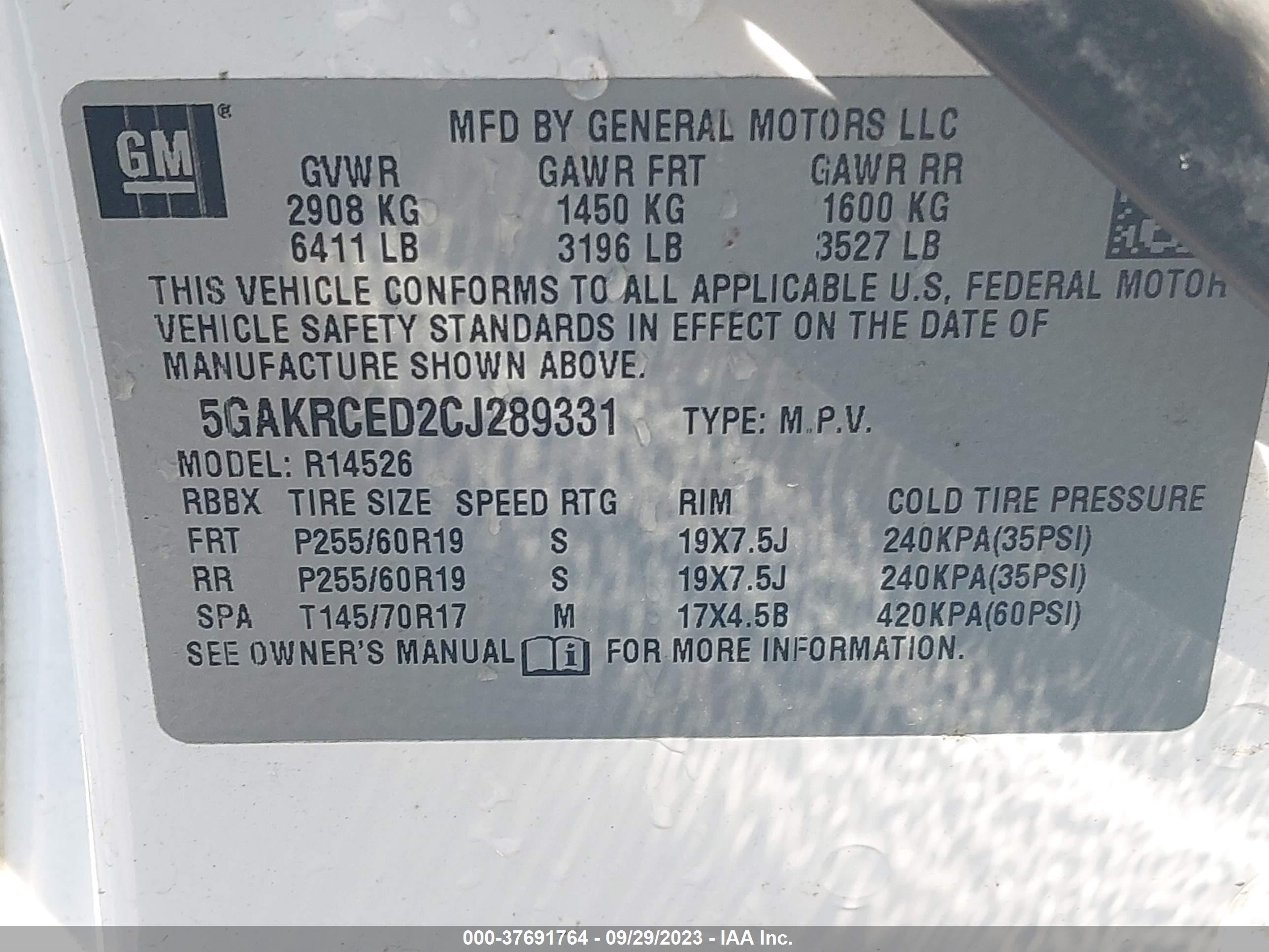 Photo 8 VIN: 5GAKRCED2CJ289331 - BUICK ENCLAVE 