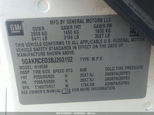 Photo 8 VIN: 5GAKRCED3BJ293192 - BUICK ENCLAVE 