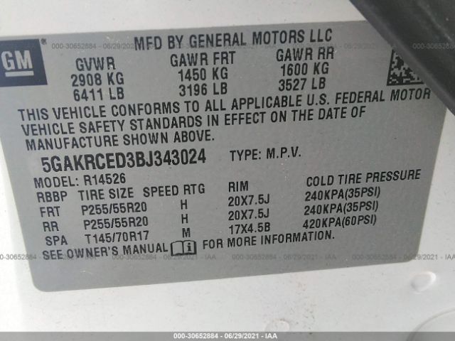 Photo 8 VIN: 5GAKRCED3BJ343024 - BUICK ENCLAVE 