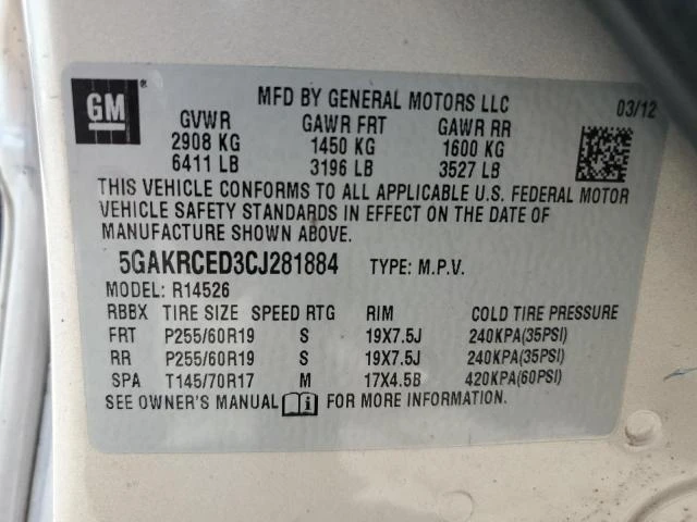 Photo 12 VIN: 5GAKRCED3CJ281884 - BUICK ENCLAVE 