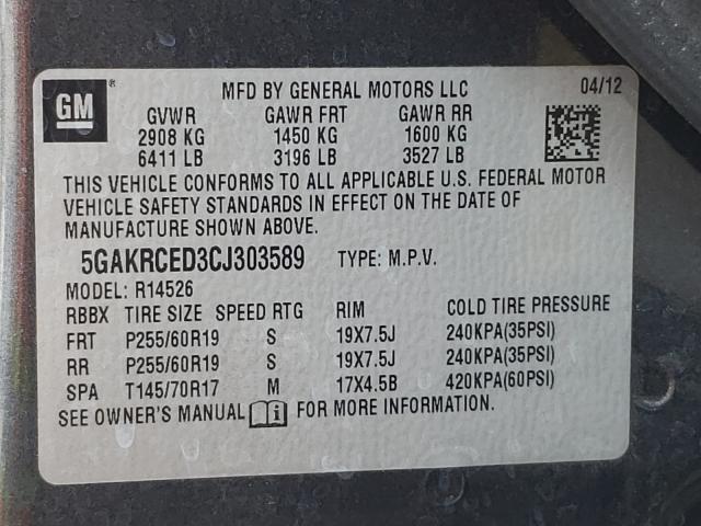 Photo 9 VIN: 5GAKRCED3CJ303589 - BUICK ENCLAVE 