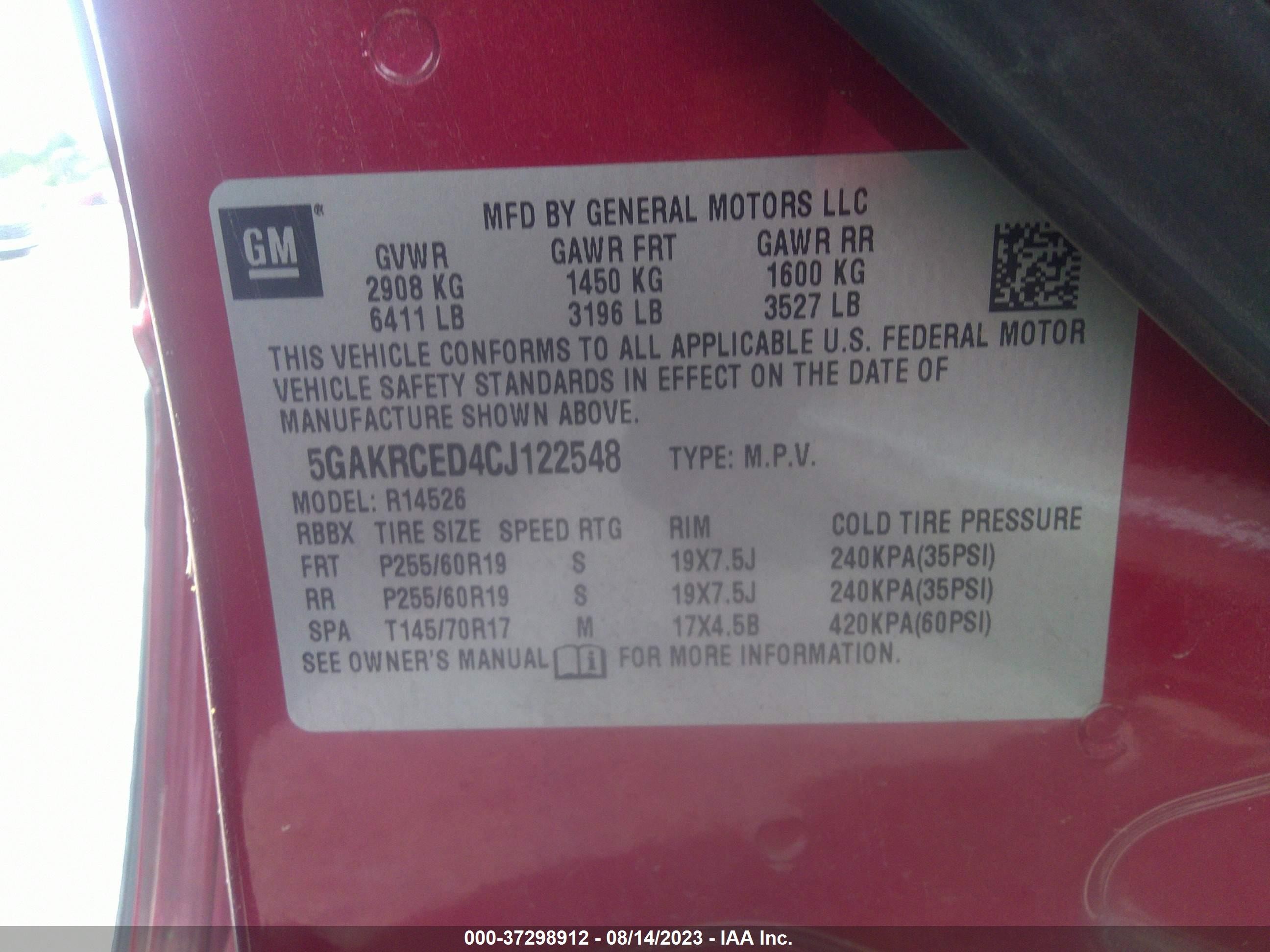 Photo 8 VIN: 5GAKRCED4CJ122548 - BUICK ENCLAVE 