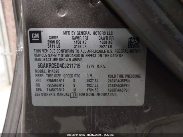 Photo 8 VIN: 5GAKRCED4CJ211715 - BUICK ENCLAVE 