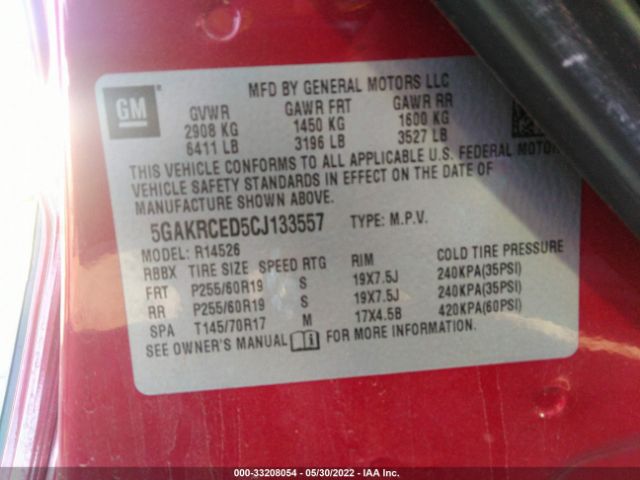 Photo 8 VIN: 5GAKRCED5CJ133557 - BUICK ENCLAVE 