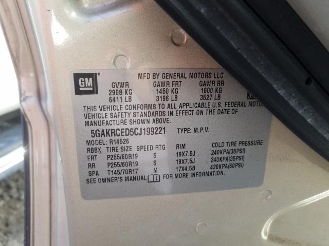 Photo 9 VIN: 5GAKRCED5CJ199221 - BUICK ENCLAVE 