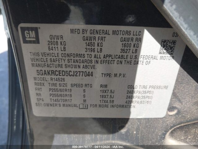 Photo 8 VIN: 5GAKRCED5CJ277044 - BUICK ENCLAVE 