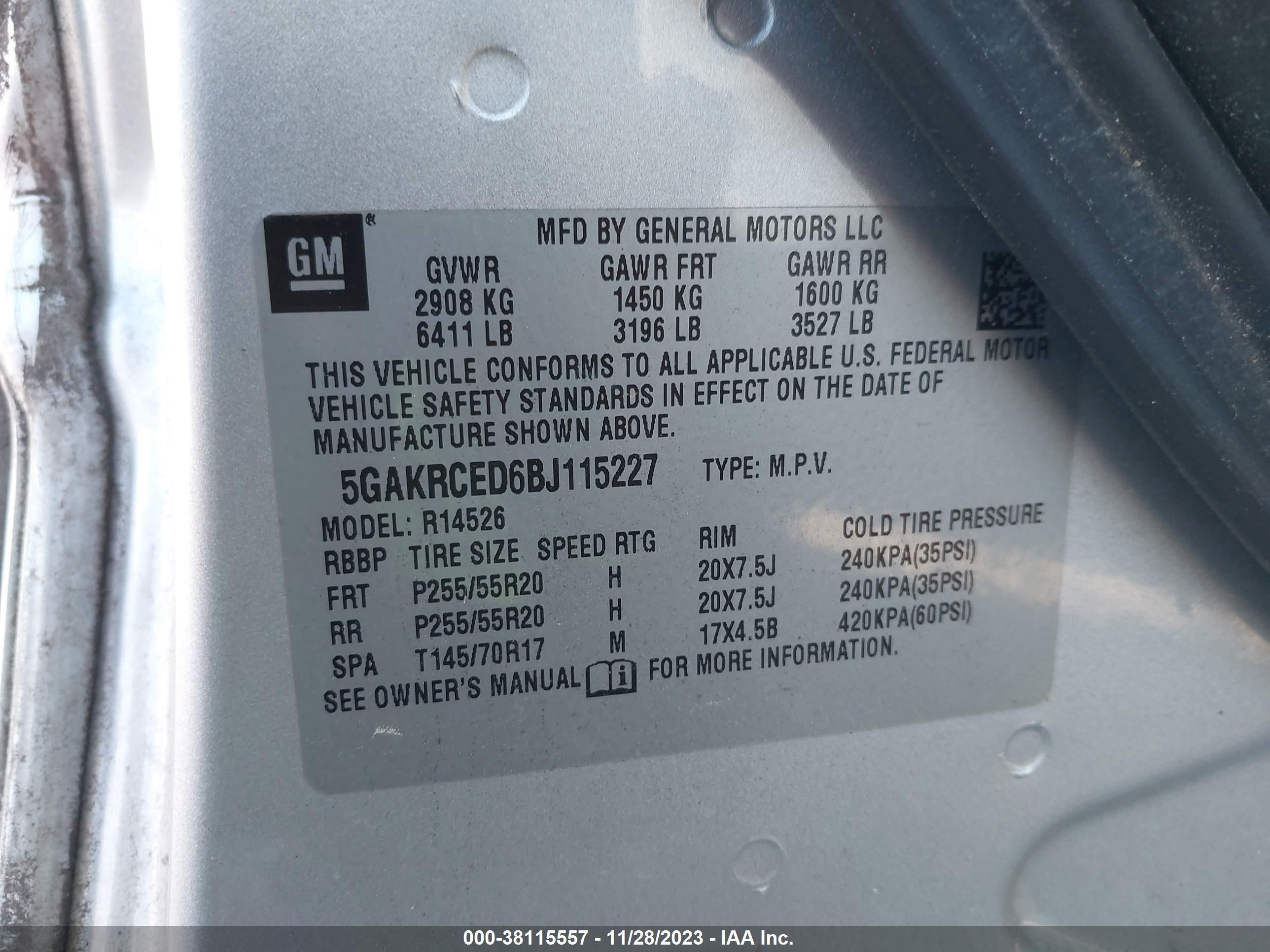 Photo 8 VIN: 5GAKRCED6BJ115227 - BUICK ENCLAVE 