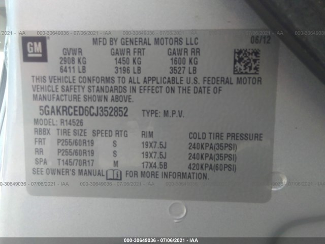 Photo 8 VIN: 5GAKRCED6CJ352852 - BUICK ENCLAVE 