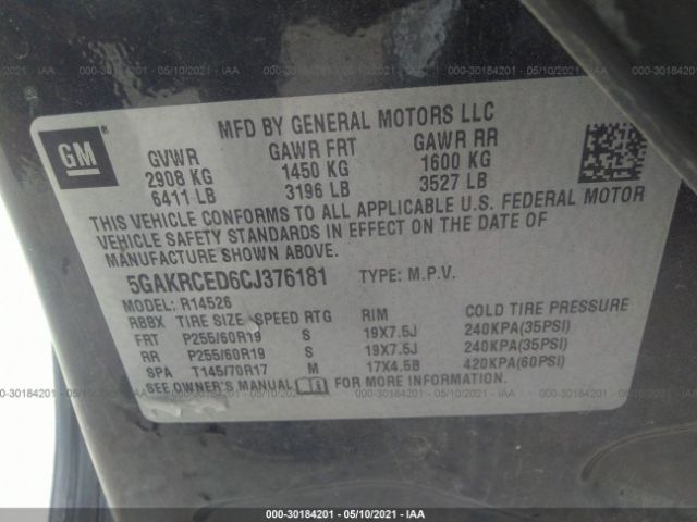 Photo 8 VIN: 5GAKRCED6CJ376181 - BUICK ENCLAVE 