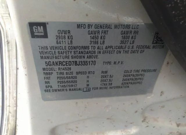 Photo 8 VIN: 5GAKRCED7BJ335170 - BUICK ENCLAVE 