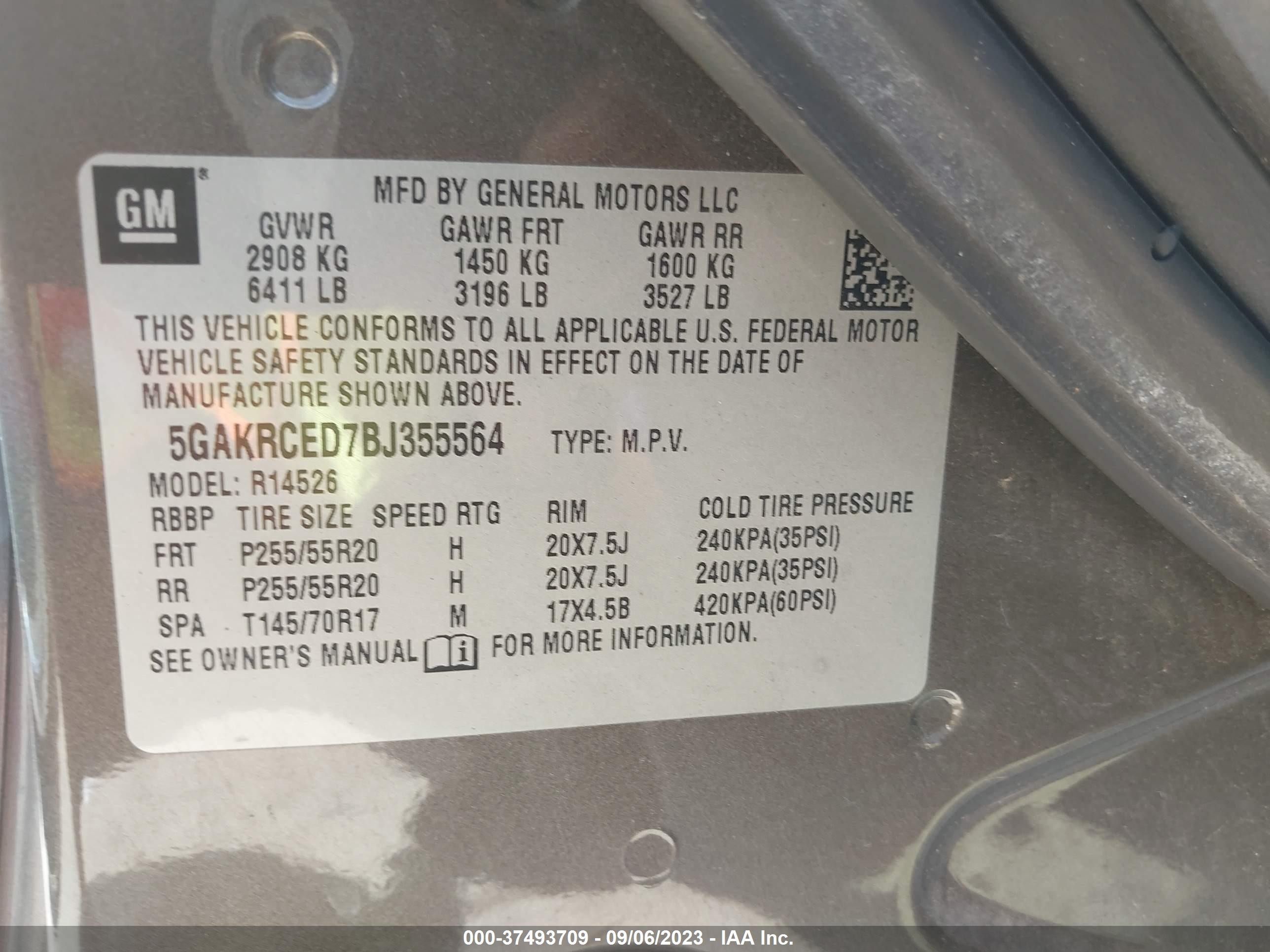 Photo 8 VIN: 5GAKRCED7BJ355564 - BUICK ENCLAVE 