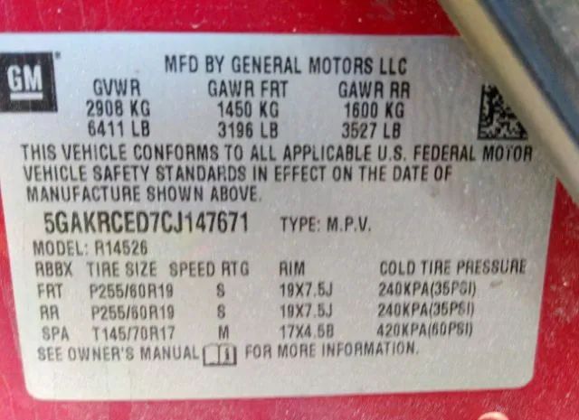 Photo 8 VIN: 5GAKRCED7CJ147671 - BUICK ENCLAVE 