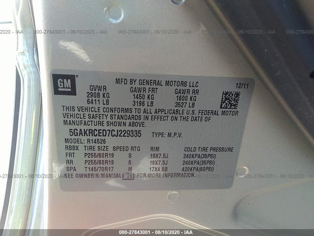 Photo 8 VIN: 5GAKRCED7CJ229335 - BUICK ENCLAVE 