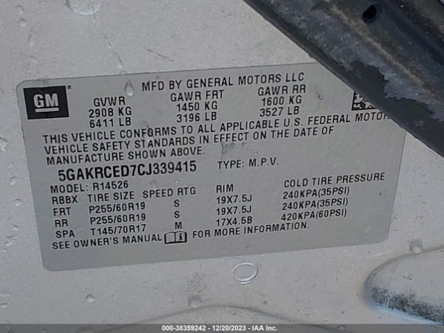 Photo 8 VIN: 5GAKRCED7CJ339415 - BUICK ENCLAVE 