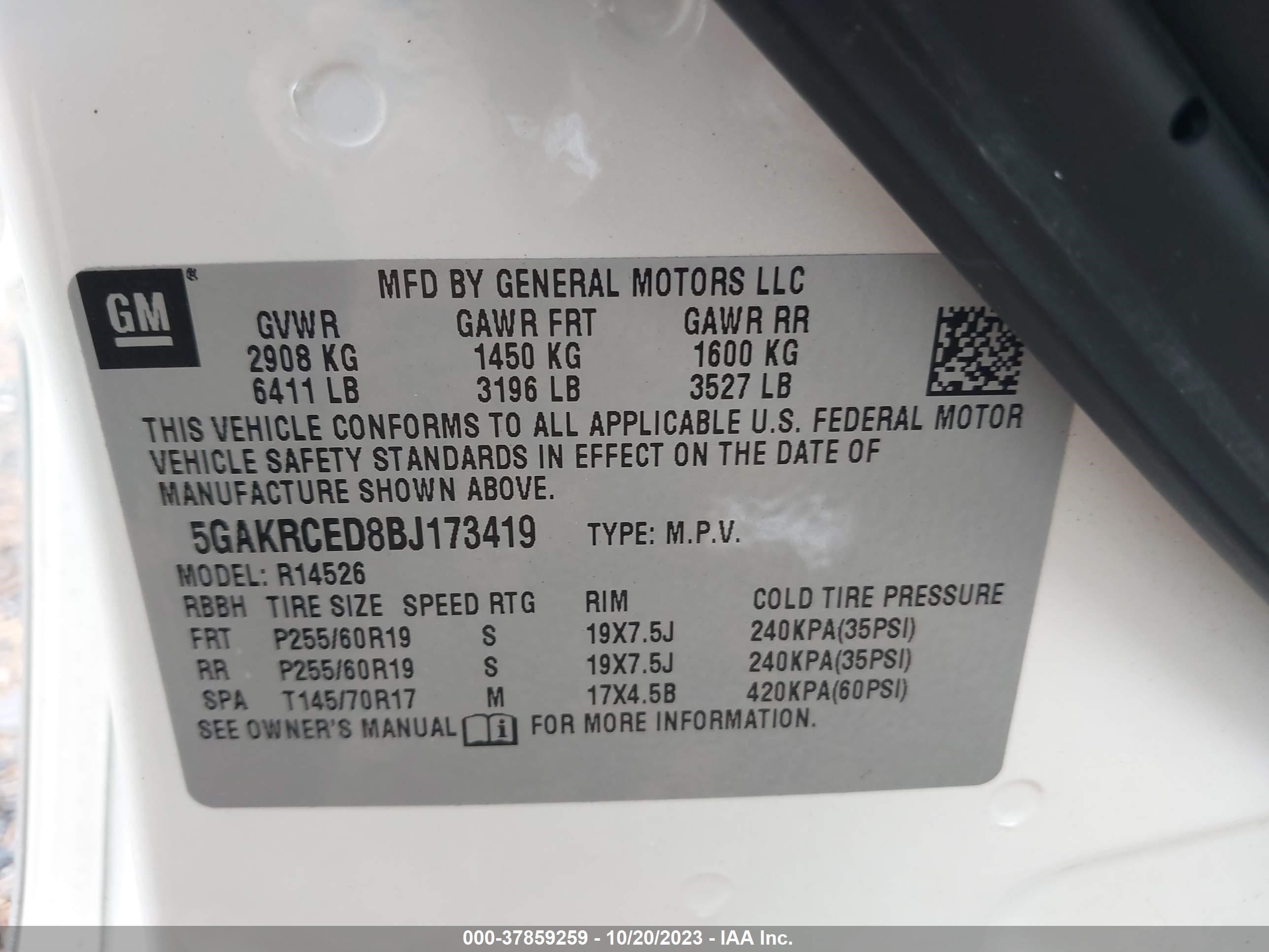 Photo 8 VIN: 5GAKRCED8BJ173419 - BUICK ENCLAVE 