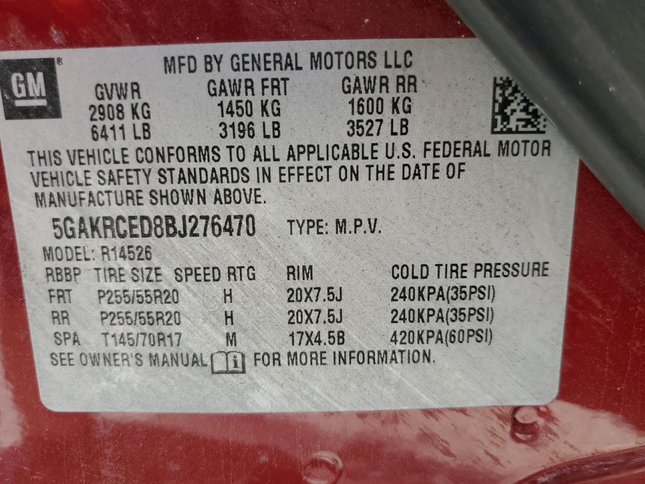 Photo 12 VIN: 5GAKRCED8BJ276470 - BUICK ENCLAVE 