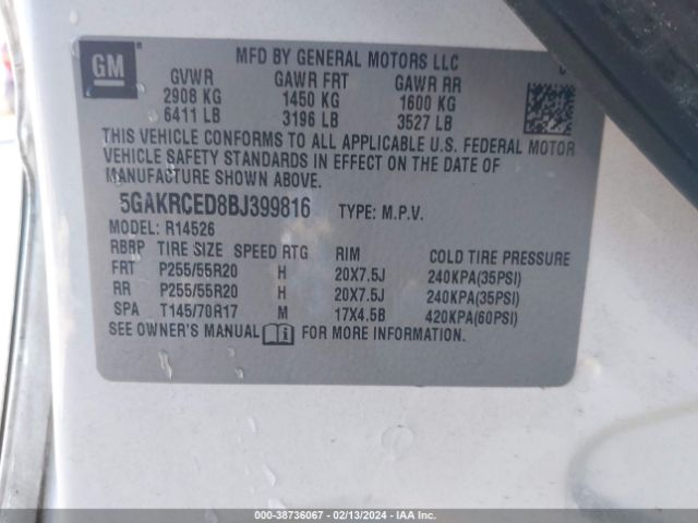 Photo 8 VIN: 5GAKRCED8BJ399816 - BUICK ENCLAVE 