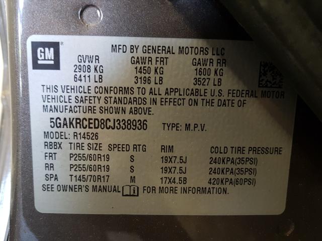 Photo 9 VIN: 5GAKRCED8CJ338936 - BUICK ENCLAVE 