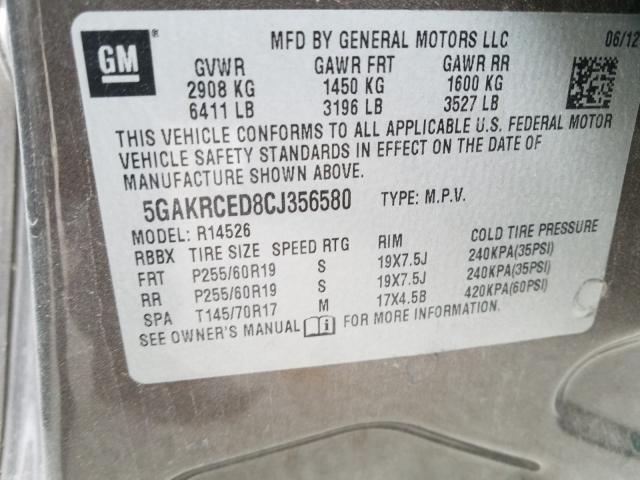 Photo 9 VIN: 5GAKRCED8CJ356580 - BUICK ENCLAVE 