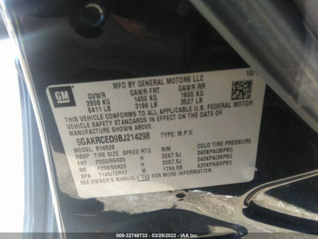 Photo 8 VIN: 5GAKRCED9BJ214298 - BUICK ENCLAVE 