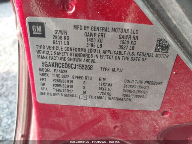 Photo 8 VIN: 5GAKRCED9CJ155268 - BUICK ENCLAVE 