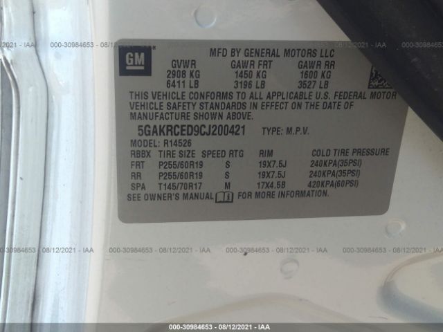 Photo 8 VIN: 5GAKRCED9CJ200421 - BUICK ENCLAVE 