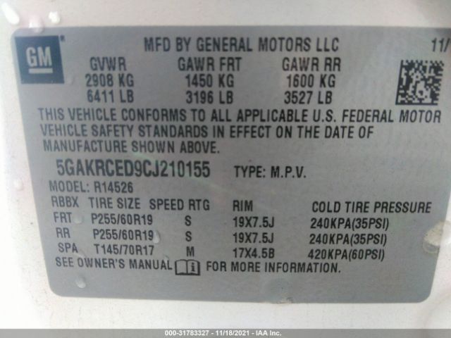 Photo 8 VIN: 5GAKRCED9CJ210155 - BUICK ENCLAVE 