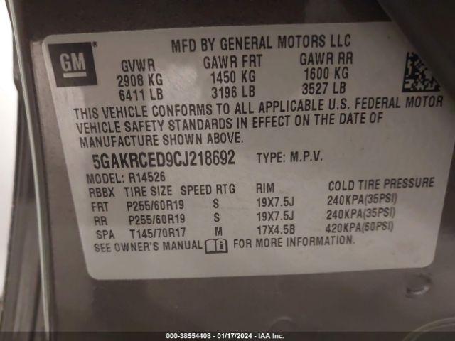 Photo 8 VIN: 5GAKRCED9CJ218692 - BUICK ENCLAVE 