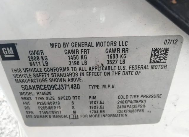 Photo 8 VIN: 5GAKRCED9CJ371430 - BUICK ENCLAVE 