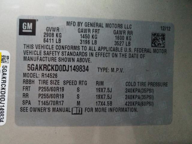 Photo 9 VIN: 5GAKRCKD0DJ149834 - BUICK ENCLAVE 