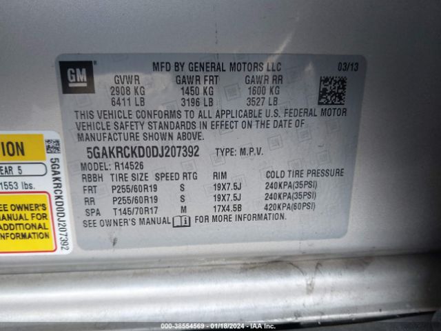 Photo 8 VIN: 5GAKRCKD0DJ207392 - BUICK ENCLAVE 