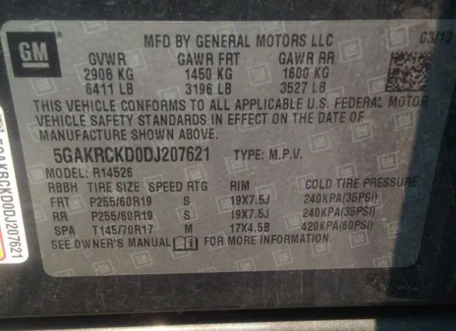 Photo 8 VIN: 5GAKRCKD0DJ207621 - BUICK ENCLAVE 