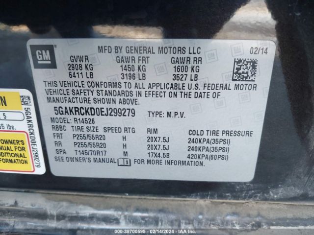 Photo 8 VIN: 5GAKRCKD0EJ299279 - BUICK ENCLAVE 