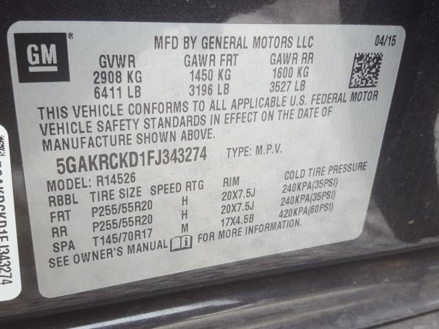 Photo 9 VIN: 5GAKRCKD1FJ343274 - BUICK ENCLAVE 