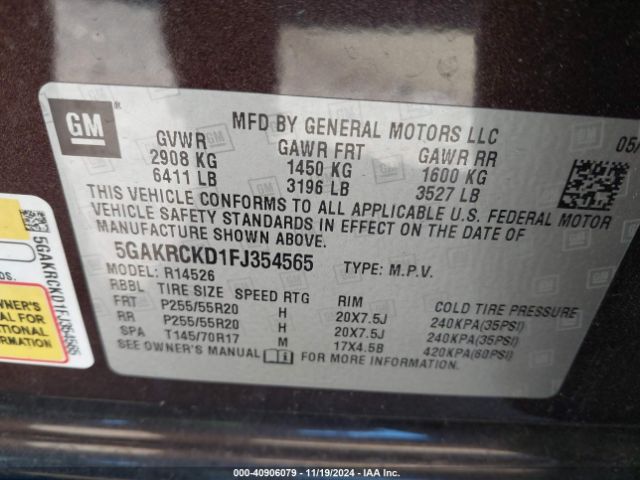 Photo 8 VIN: 5GAKRCKD1FJ354565 - BUICK ENCLAVE 