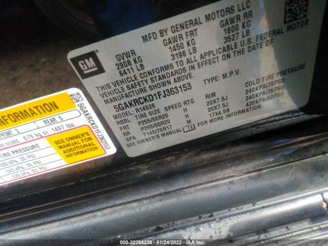 Photo 8 VIN: 5GAKRCKD1FJ363153 - BUICK ENCLAVE 