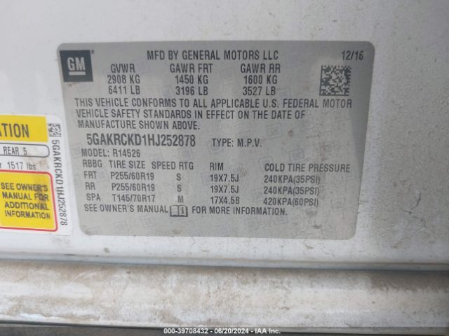 Photo 8 VIN: 5GAKRCKD1HJ252878 - BUICK ENCLAVE 