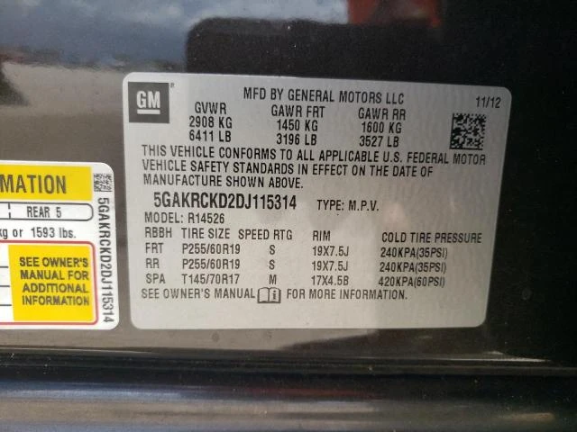 Photo 12 VIN: 5GAKRCKD2DJ115314 - BUICK ENCLAVE 